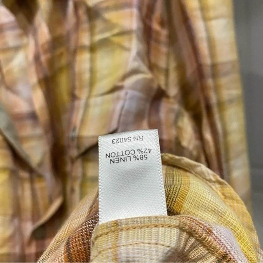 Bananas Republic Linen Blend Button Down Sleeve Shirt Plaid 17/17.5 Mens Western